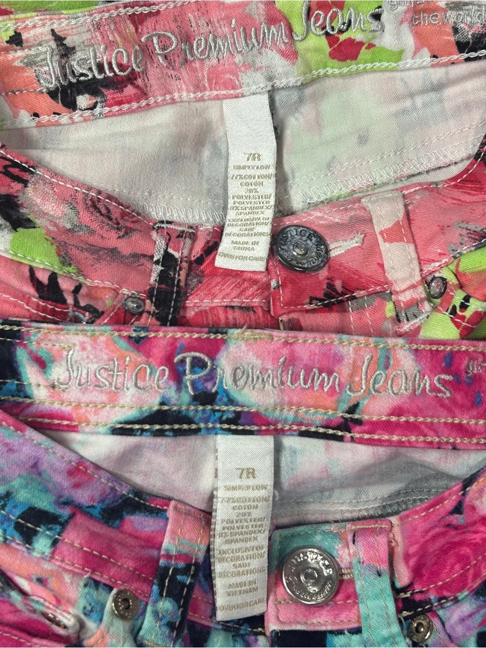 (0003) Girls: 7R Justice Premium Floral Denim Jeans- H4
